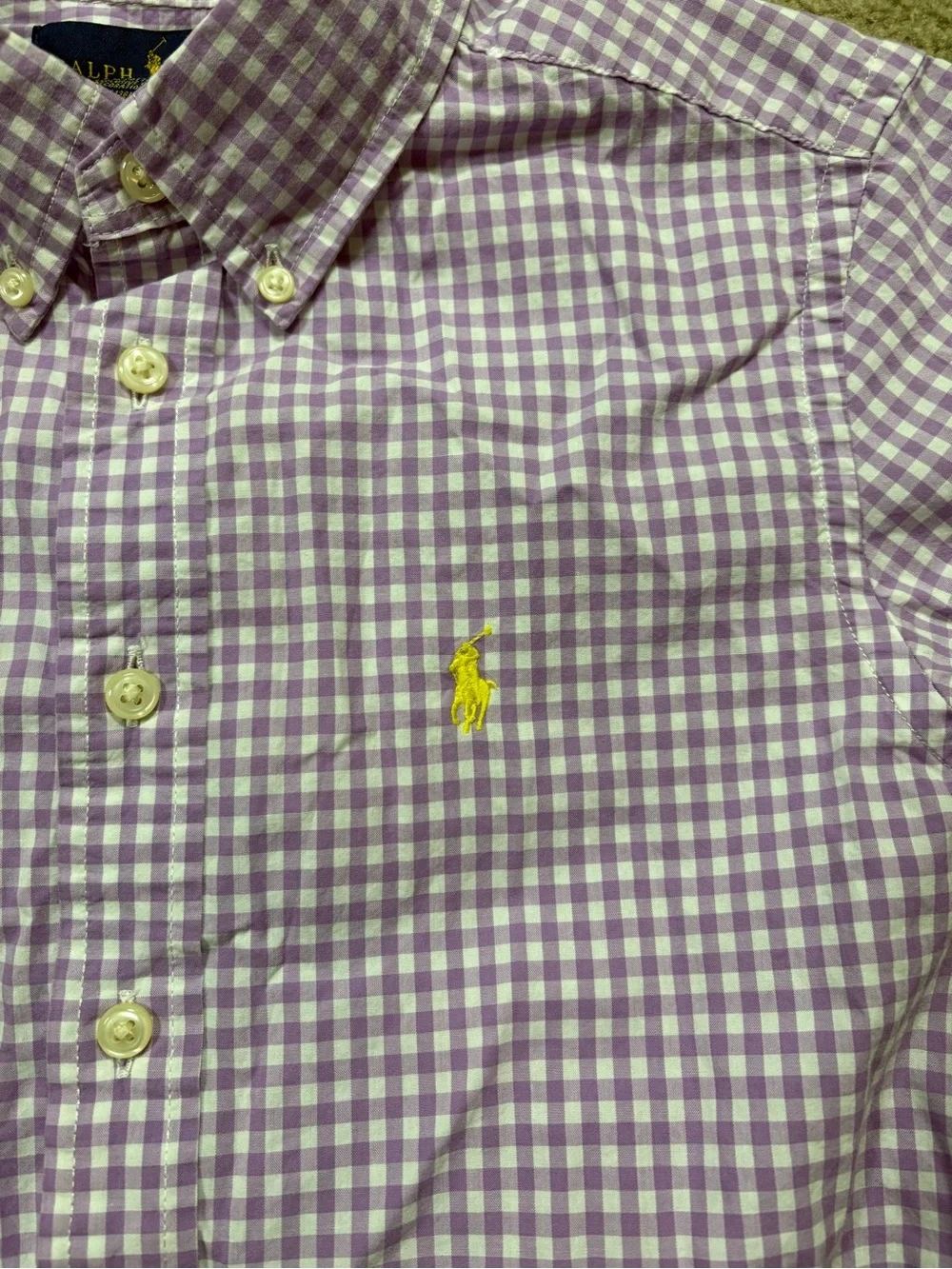 Ralph Lauren Lavender Gingham Short-Sleeve Button-Down Shirt